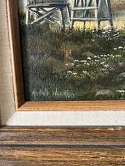 Vintage Painting Richard Weers Original Texas Art Windmill 1977 Barn Realism