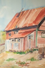 Beautiful Mildred Lusk Watercolor Painting of a Rusty Red Farm House, Signed! 63