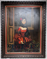 Vintage Rare Carlo of Hollywood Style Oil Painting Woman Red Dress 48×38