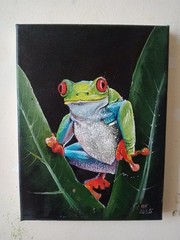 Original Oil Painting Red-Eyed Tree Frog – Handmade Canvas Wall Art 20×15 cm
