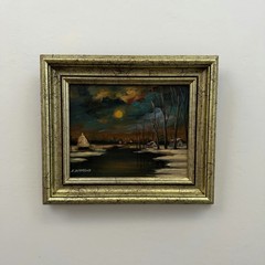Expressive Winter Landscape Oil Painting „Full Moon“ Refined Small Artwork