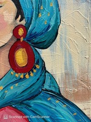 Boho Woman with Teal Scarf Original Acrylic Painting 11×14 Signed Canvas Art