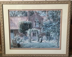 „Unpretentious Garden“ by Gari Melchers Print In 31” x 37″ Gilded Frame