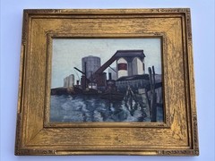MAURICE SILBER PAINTING INDUSTRIAL WPA MARINA FACTORY NAUTICAL PORT FAMOUS OIL