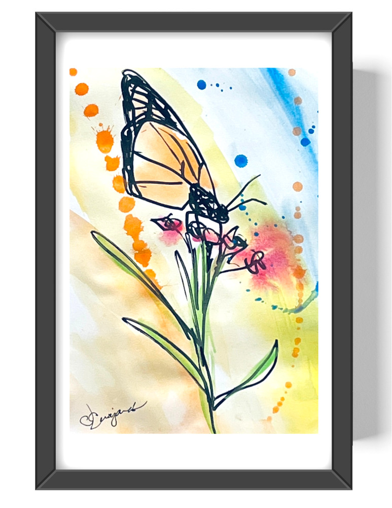 Guajardo Original Art: Monarch Dream 9X6 Paper Signed Art Expressionism
