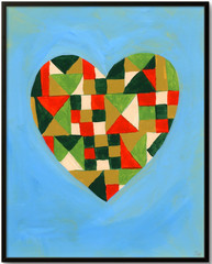 Geometric Heart Painting, Modern Folk Art 8×10