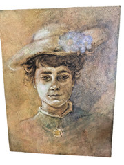 Colleen Hansen Bradford Original Portrait „Lady in a Hat“ Utah Artist -Unframed