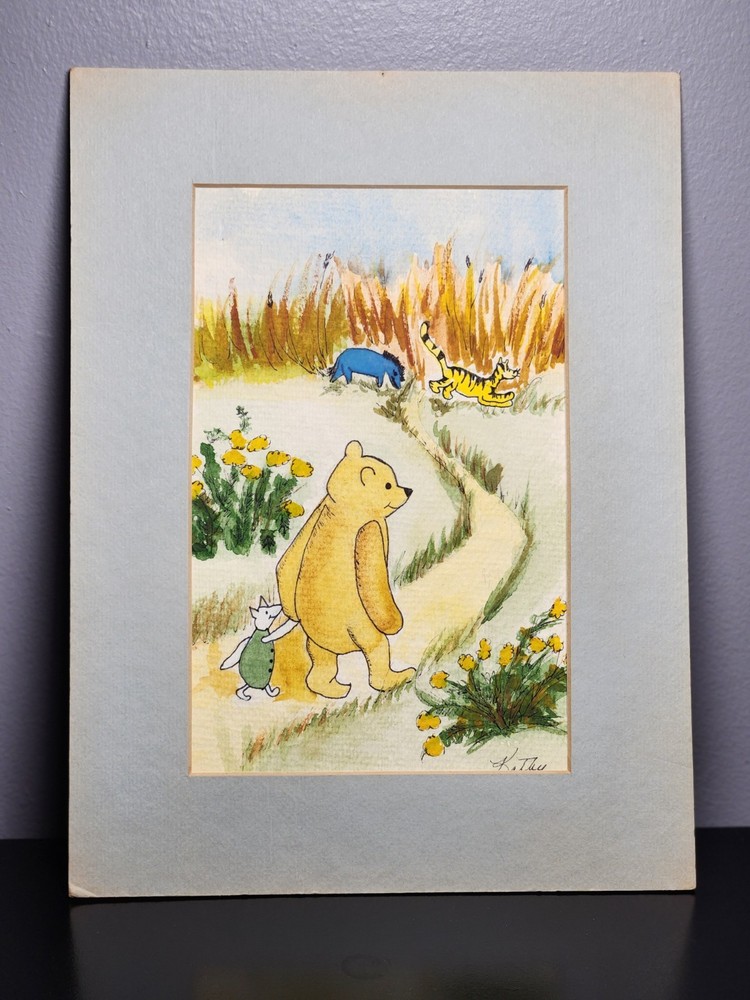 Winnie The Pooh & Friends Original Watercolor Painting Signed Art Nursery VTG