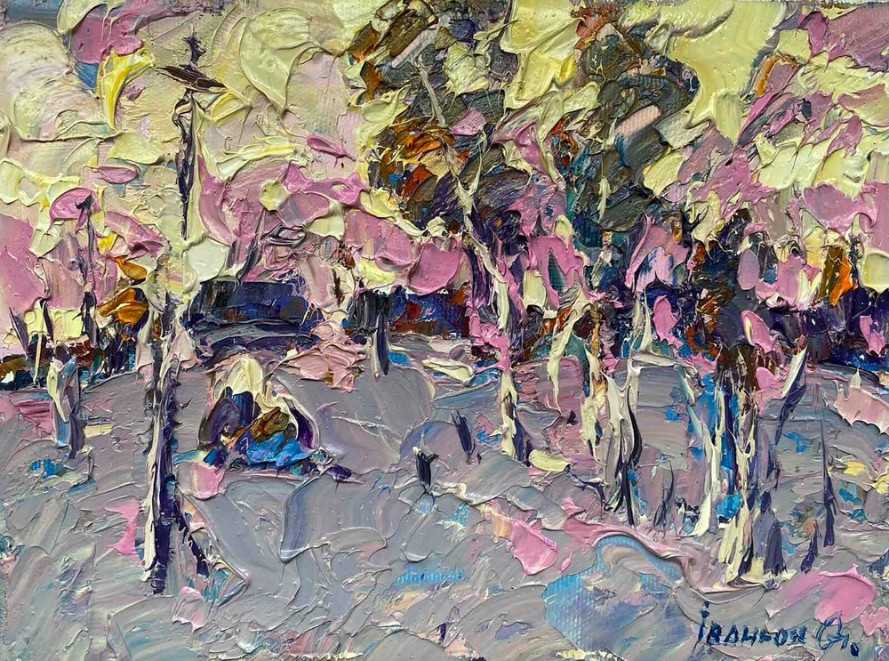 Oil Painting Winter Evening O. Kalenyuk Unframed Original Decor Art nKalen1247