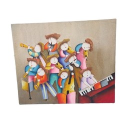 Joyce J Roybal Painting Colorful Musicians Band Large Oil on Canvas 24″ x 20″