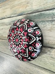 Artisan Hand Painted Handmade Stone Rock | Pearl White / Metallic Red Mandala