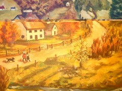 AGM Signed Mid Century Framed Landscape Oil Painting Farm Countryside Houses