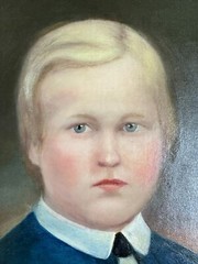 Antique American Primitive Painting Portrait of a Young Boy