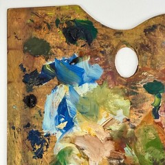 Vintage Artist’s Large Rectangular Painting Palette With Remnant Oil Paint