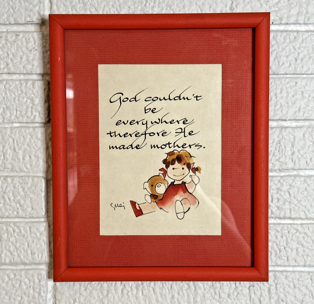 Artist Signed Calligraphy And Watercolor Custom Mat W/ Wood Frame 9×10.5