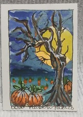 OOAK ACEO – Pumpkin Patch Series #2 Loose Watercolor Scribble Halloween