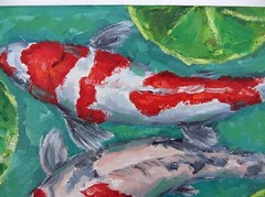 Koi Fish Painting Original Art 6 by 8 Pound Carp Artwork Feng Shui Wall Art
