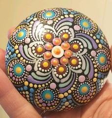 Dot Mandala Stone Hand Painted Signed Vibrant Art 3″ Acrylic Colors Geometric