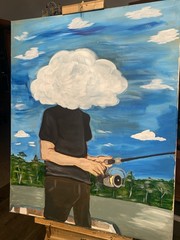 Fishing painting for home original acrylic painting on canvas