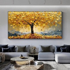 Tree of Life Oil Painting on Canvas Handmade Wall Art Abstract Golden Tree Wall