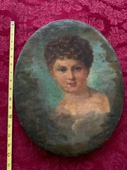 Antique PORTRAIT of A YOUNG LADY OIL PAINTING