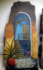 2 Antique NEW ORLEANS Art Paintings Courtyards Slate Roof Tile 100 Yrs Old Jerlk