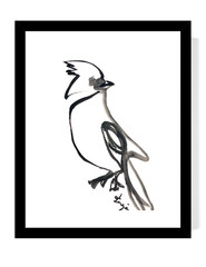 Guajardo Art: Blue Jay Bird 12X9 Original Paper Signed Abstract Art