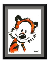 Original 9×12 Hobbes Inspired Tiger Painting Cartoon Pop Art Whimsical Acrylic