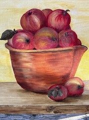 Vintage Still Life Painting Bushel of Red Apples Artist Signed 1978 Canvas Board