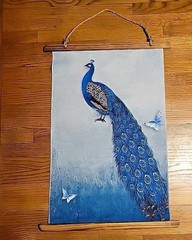 Blue Peacock Wall Scroll Painting, Modern Birds Animals Nature Decor