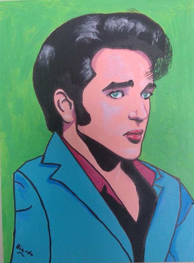 Young Elvis Portrait Cartoon Style Pop Art Original Painting 18×24 Inches