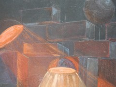 Gouache painting cubist abstract composition interior design