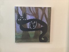 Third eye woods cat original abstract art acrylic painting on canvas 10 x 10 in
