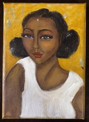 Original African American Abstract Portrait Painting Natural Hair Art 7×5 Canvas