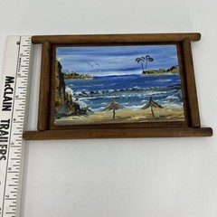 VTG Signed Original Oil on Board Tropical Sandy Beach Palm Tree Framed Painting