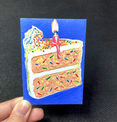 ACEO Print of Original Card Acrylic 3.5 x 2.5 „Birthday Cake“ by low.flying.bird