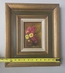 Vintage Moody Flower Bouquet Signed Oil Painting 15″ X 13″ With Frame
