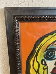 Peter Robert Keil Painting 24×20 Framed Glass Abstract Woman Portrait 70s