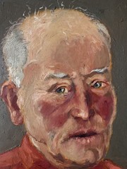 Vintage C.1940 Portrait Oil on Paper Man in Red Shirt Attr Jean Schweckler13x10