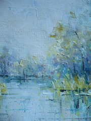 YUNI CHO, CONTEMPORARY ART, MODERN IMPRESSIONIST MARSH LANDSCAPE OIL CANVAS