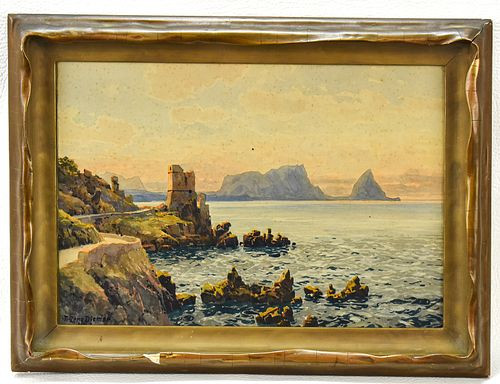 Michael Zeno Diemer Original watercolor on paper 1913 Gulf of Palermo in Italy