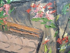 BRAZIL Brazilian VINTAGE FOLK ART, SIGNED OIL PAINTING, GARDEN WINDOW MODERN