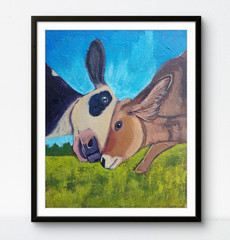 Original Acrylic Painting 8×10 Cows Animal Meadow Countryside Landscape Farm