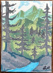ACEO original art by Emily Beck, Pacific Northwest, Landscape, Acrylic, 2.5×3.5