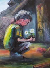 art 555 original painting oil on canvas – 70×50 cm (27.5×19.7 in) – Loss – boys