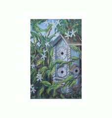 Original Bird Artwork Garden Birdhouse Pastel Impressionism Painting