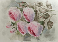 VINTAGE FLOWERS PINK ROSE Original Artwork Painting Floral Landscape Art Gift A5