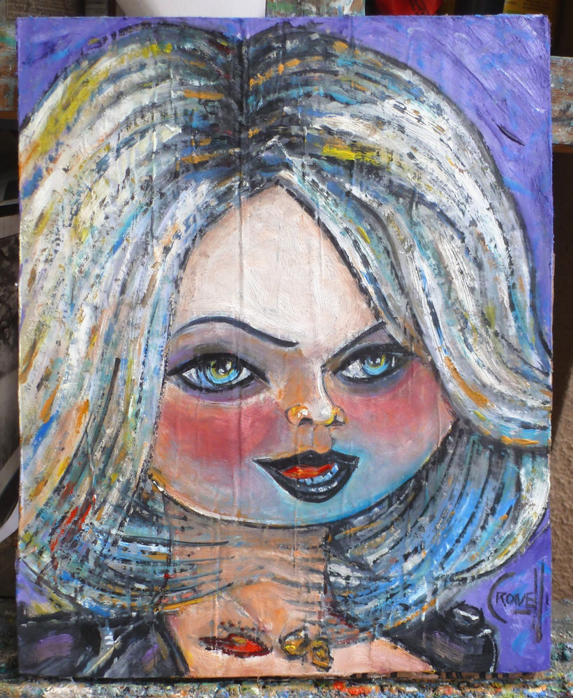 TIFFANY VALENTINE doll 8×10 oil painting Card Panel original art signed Crowell