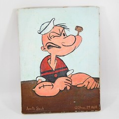 Vtg Portrait Popeye Hand Painted Small Oil Acrylic Signed Bible 1 Chron 29:11-12