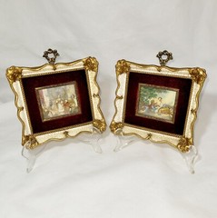 Victorian Minature Pair Of 2 Watercolor With Enamel/Signed/Framed/Reproductions